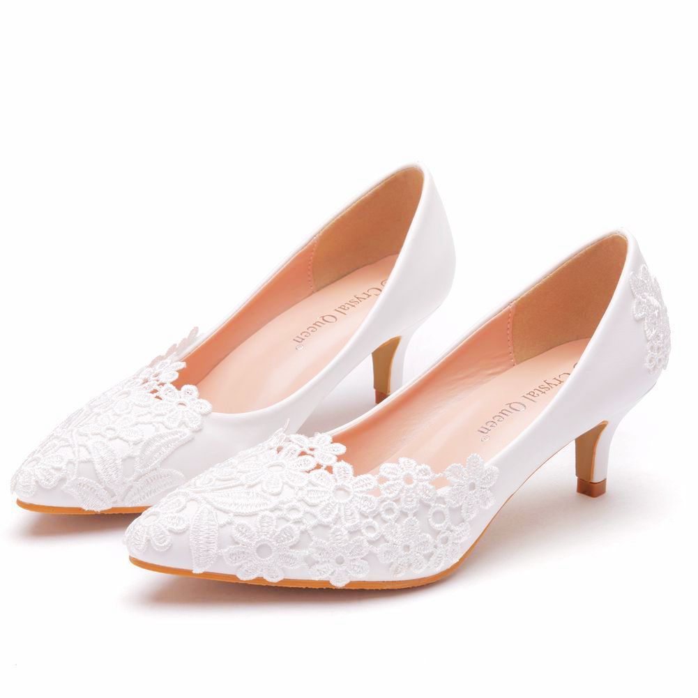 Women's Fashion Simple Lace Flower Wedding Shoes White