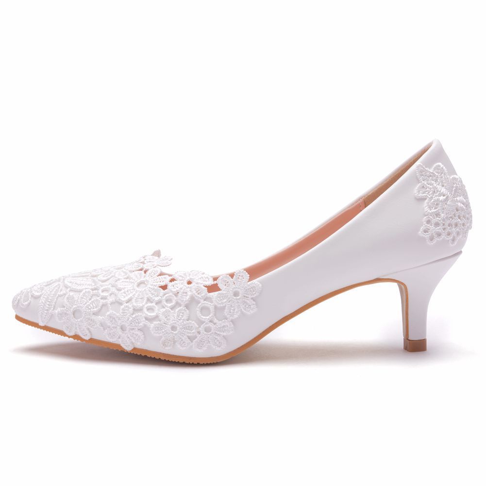 Women's Fashion Simple Lace Flower Wedding Shoes White