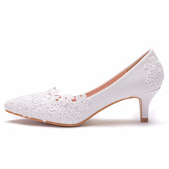 Women's Fashion Simple Lace Flower Wedding Shoes White