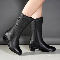Women's Fashion Velvet Padded Warm Round Head Upper - wrapping Boots Black With Velvet Lining