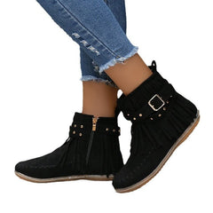 Women's Flat Buckle Martin Boots Retro Khaki