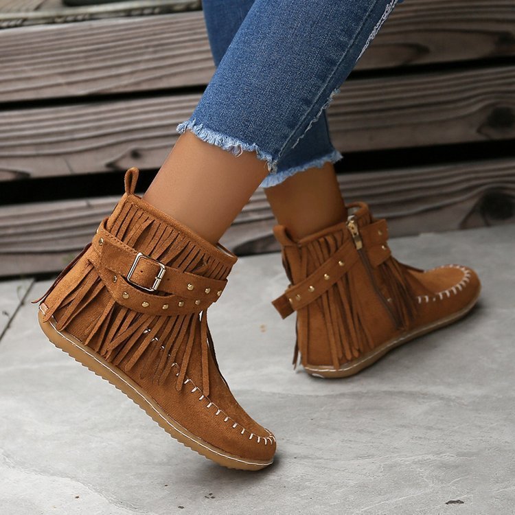 Women's Flat Buckle Martin Boots Retro Black