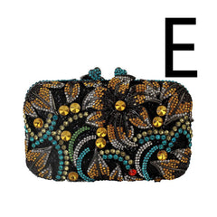 Women's Flower Color Rhinestone Hollow Clutch E