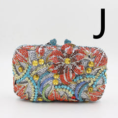 Women's Flower Color Rhinestone Hollow Clutch J