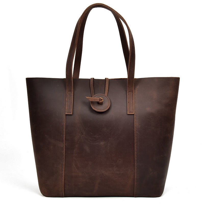 Women's Genuine Leather Clutch Tote - Retro Designer Big Bag Dark brown