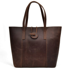 Women's Genuine Leather Clutch Tote - Retro Designer Big Bag Dark brown