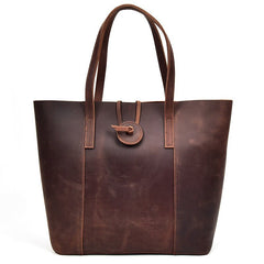 Women's Genuine Leather Clutch Tote - Retro Designer Big Bag Dark brown