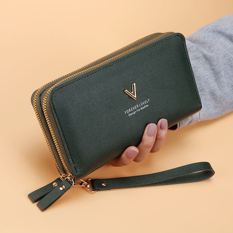 Women's Handbag Long Double Layer Zipper Large Capacity Green