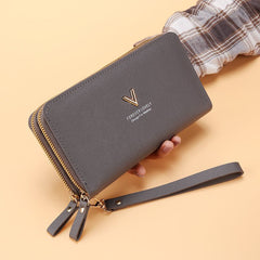 Women's Handbag Long Double Layer Zipper Large Capacity Gray