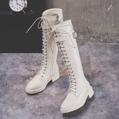 Women's High Flat Long Boots Offwhite plus velvet