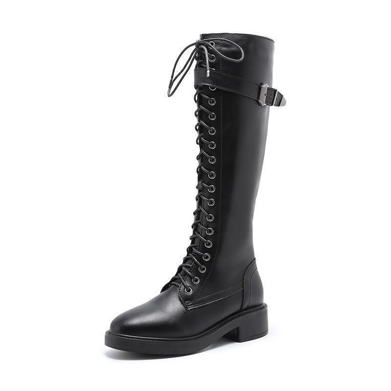 Women's High Flat Long Boots Offwhite plus velvet