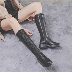 Women's High Flat Long Boots Black fleece
