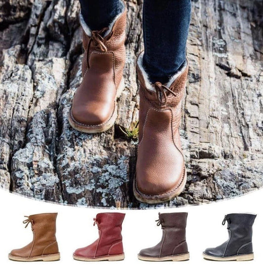 Women's Lace - Up Snow Boots – Winter Fur Plush Comfort and Style Blue