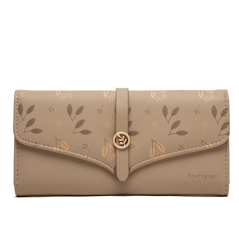 Women's Large - capacity Long Printed Hasp Clutch Apricot