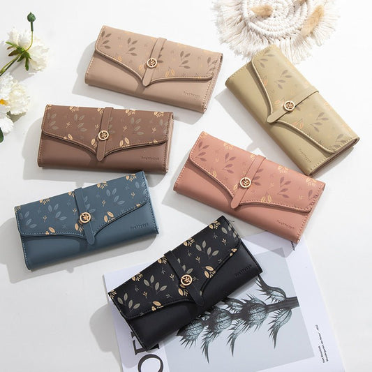 Women's Large - capacity Long Printed Hasp Clutch Green