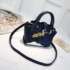 Women's Leather Clutch - Embroidered Handbag & Shoulder Bag Blue