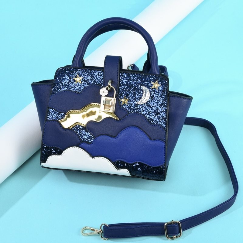Women's Leather Clutch - Embroidered Handbag & Shoulder Bag Blue