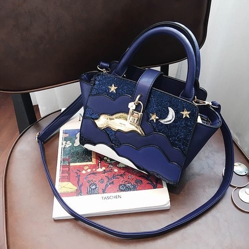 Women's Leather Clutch - Embroidered Handbag & Shoulder Bag Blue