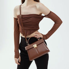 Women's Leather Clutch Shoulder Bag with Clasp - Portable Design Dark Brown
