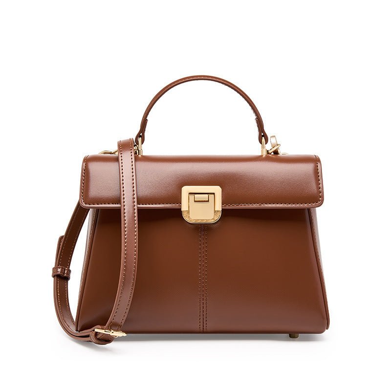 Women's Leather Clutch Shoulder Bag with Clasp - Portable Design Dark Brown