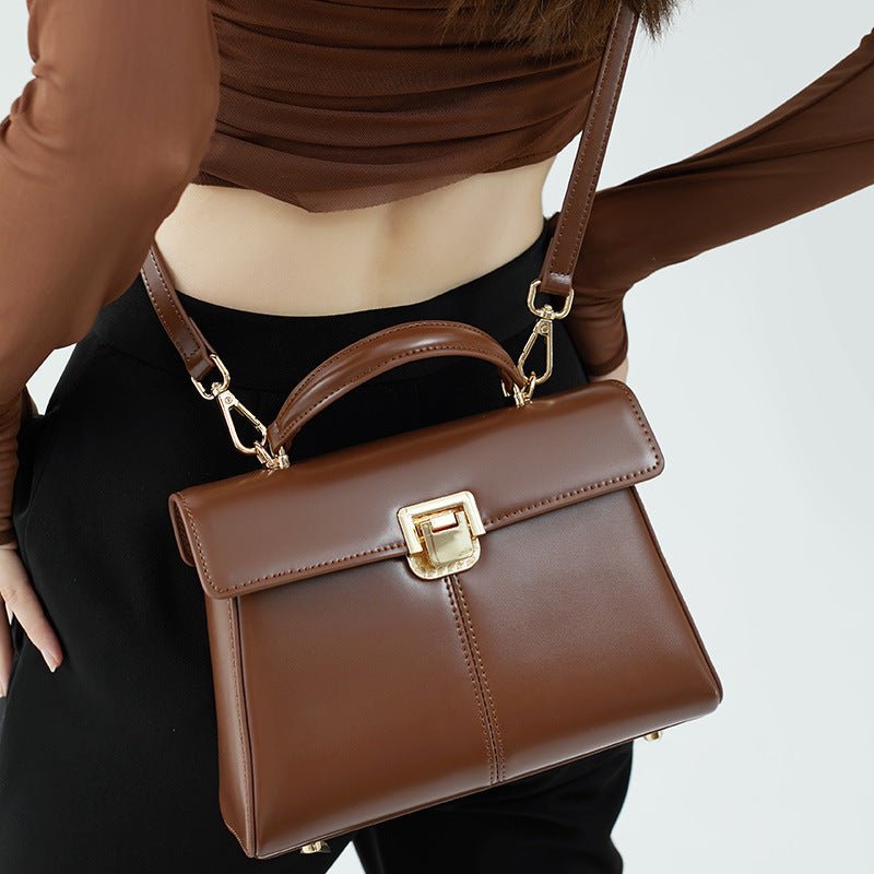 Women's Leather Clutch Shoulder Bag with Clasp - Portable Design Black