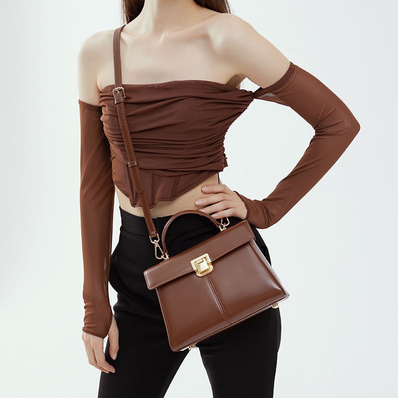Women's Leather Clutch Shoulder Bag with Clasp - Portable Design Dark Brown