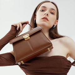 Women's Leather Clutch Shoulder Bag with Clasp - Portable Design Black