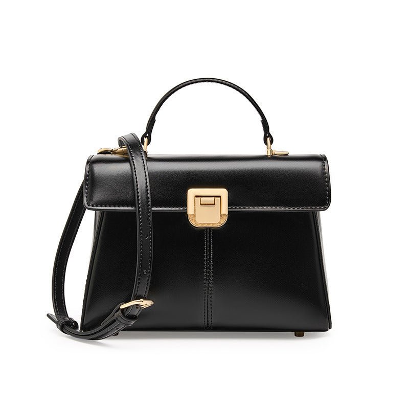 Women's Leather Clutch Shoulder Bag with Clasp - Portable Design Black