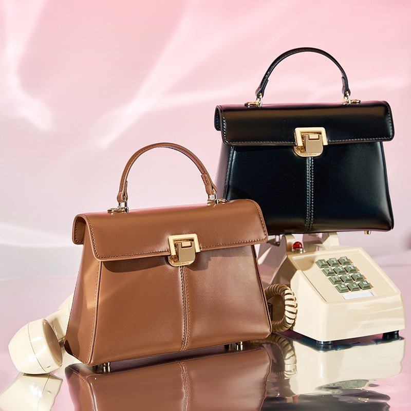 Women's Leather Clutch Shoulder Bag with Clasp - Portable Design Black