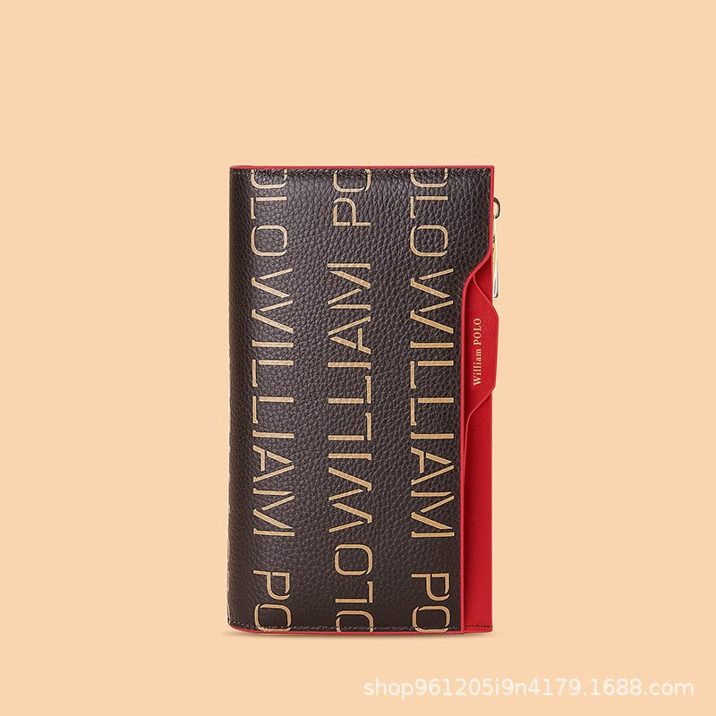 Women's Leather Wallet First Layer Cowhide Red Litchi Pattern