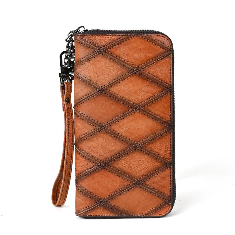 Women's Long Large Capacity Zipper Mobile Phone Bag Retro Brown
