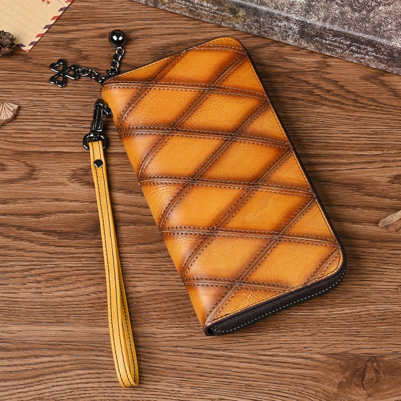 Women's Long Large Capacity Zipper Mobile Phone Bag Retro Yellow