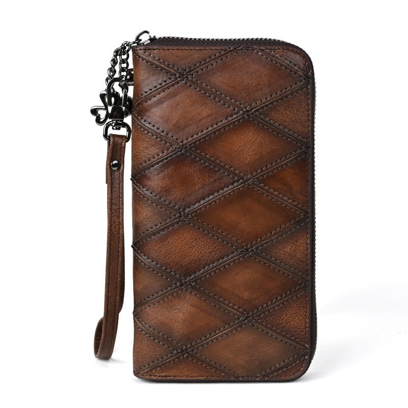 Women's Long Large Capacity Zipper Mobile Phone Bag Retro Brown