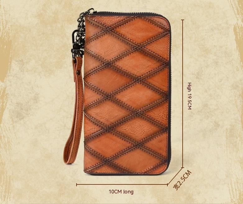 Women's Long Large Capacity Zipper Mobile Phone Bag Retro Brown
