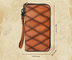 Women's Long Large Capacity Zipper Mobile Phone Bag Retro Brown