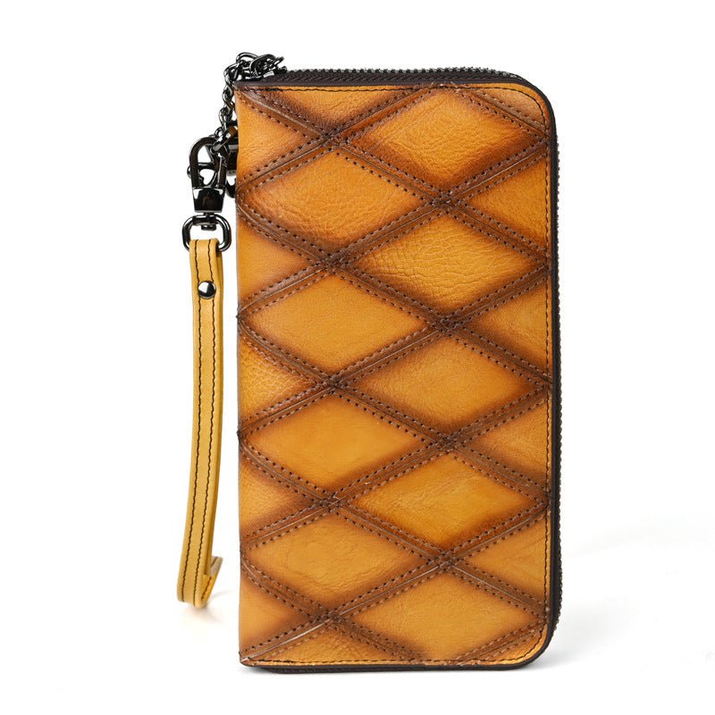 Women's Long Large Capacity Zipper Mobile Phone Bag Retro Yellow