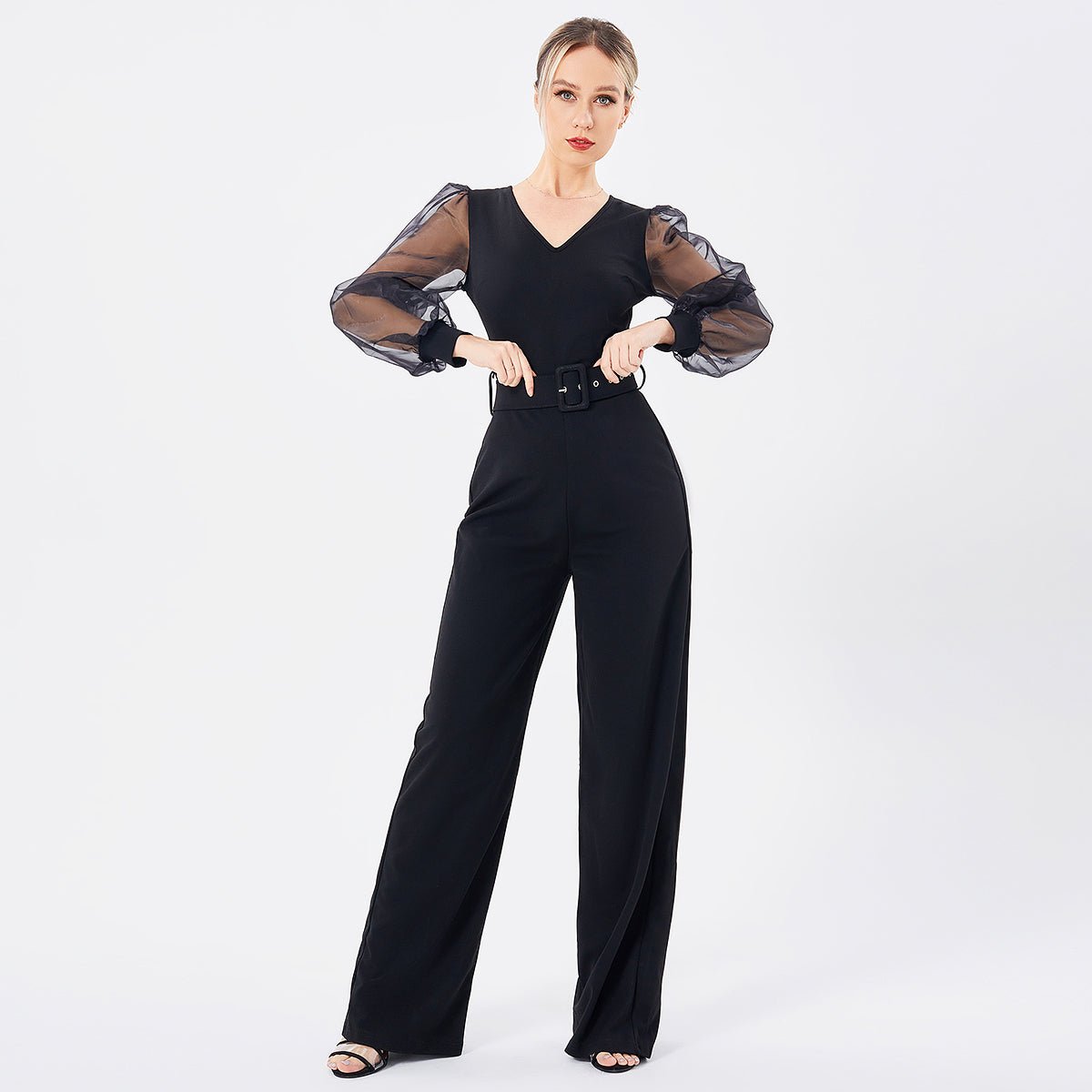 Women's Long Sleeve Patchwork Jumpsuit Rose