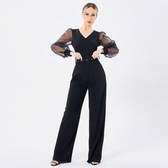 Women's Long Sleeve Patchwork Jumpsuit Rose