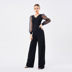 Women's Long Sleeve Patchwork Jumpsuit Rose