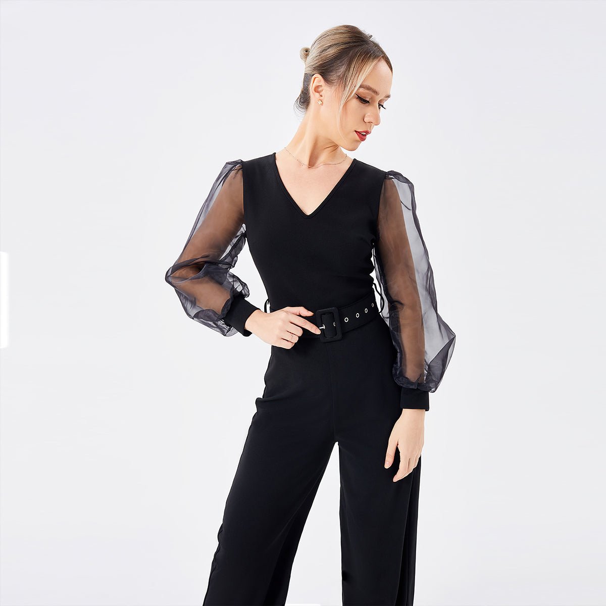 Women's Long Sleeve Patchwork Jumpsuit Rose