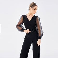 Women's Long Sleeve Patchwork Jumpsuit Rose