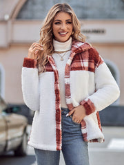 Women's Loose Long Sleeve sized - Coat Plush Sherpa Over sized - Coat Purplish Red