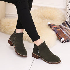 Women's Low Heel Cotton Winter Boots with Square Heel Army Green