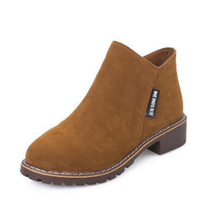 Women's Low Heel Cotton Winter Boots with Square Heel Brown