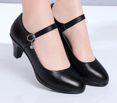 Women's Middle Heel White High Heeled Shoes Black
