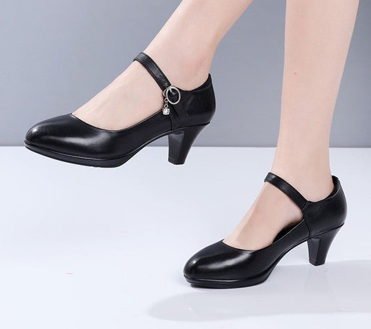Women's Middle Heel White High Heeled Shoes Black