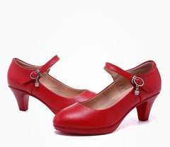 Women's Middle Heel White High Heeled Shoes Black