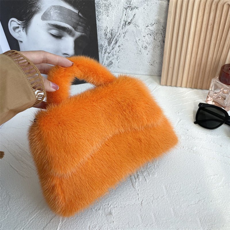 Women's Mink Fur Hourglass Wrapped Fur Clutch Orange