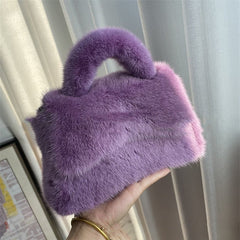 Women's Mink Fur Hourglass Wrapped Fur Clutch Purple