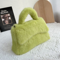 Women's Mink Fur Hourglass Wrapped Fur Clutch Grass green